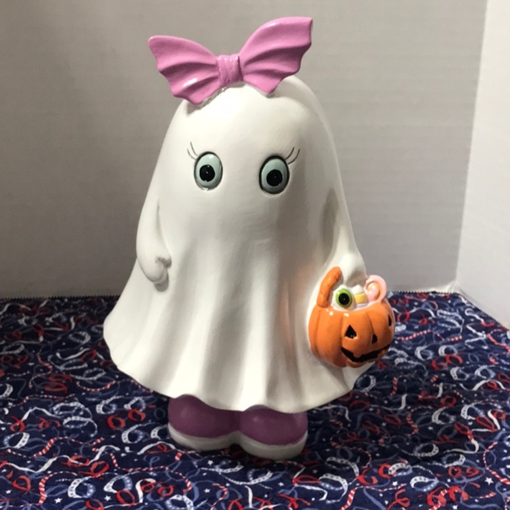 Halloween summerween ghost pink bow jack o lantern